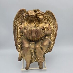 Angels Holy Water Font Large‎ Wings Heavy Ceramic Plaster Wall Hanging Sculpture